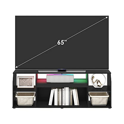 Furinno Jaya TV stand for up to 65 Inch TV, Gaming Enterteinment Center with LED Lights, Living Room Media Console Table, Americano - color: Americano