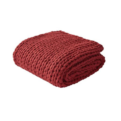 Madison Park Chunky Double Knit All Season Throw Blanket, 50 x 60, Red | Ultra Soft, Acrylic, Cozy Warmth for Sofa or Bed, Lightweight, Boho, OEKO-TEX Certified - color: Red