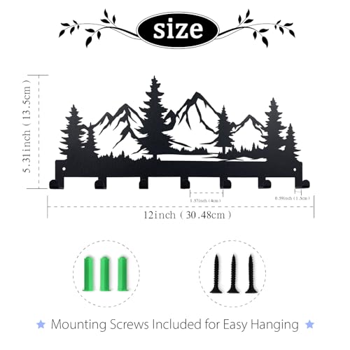 Metal Key Holder, Wall Mounted Key Hooks, Key Holder for Wall, Key Organizer Rack with 7 Hooks, Key Hanger Decor for Kitchen, Entryway, Hallway, Bedroom, Doorway (Mountain 12IN) - color: Mountain, size: 12 Inch