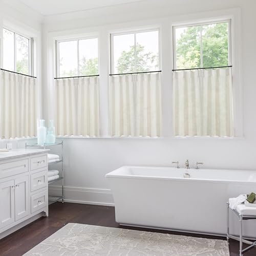 Lino Rosa Basement Window Curtains 15 or 16 Inches Long,Sheer Adjustable Height Pinch Pleated Linen Bathroom Kitchen Window Treatments - color: Natural, size: 24"W x 15"L (Pack of 1)