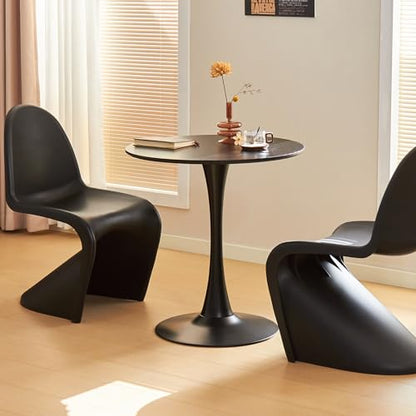 Round Dining Table, 27.6" Circle Tulip Table with Thickened Tabletop & Metal Pedestal, Mid Century Modern Bistro Table for Kitchen, Small Places, Living Room, Cafe (Black) - color: Black, size: 27.6"