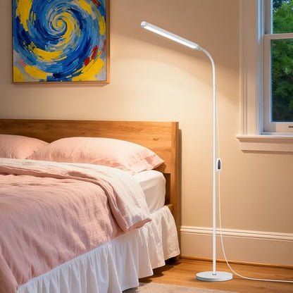 White LED Reading Floor Lamp, Bright 12W Dimmable Standing Light, Adjustable Gooseneck,3 Color Temperatures 5 Gears Brightness, Living Room Bedroom office Library Work makeup tattoo lash Desk Lamp - color: White