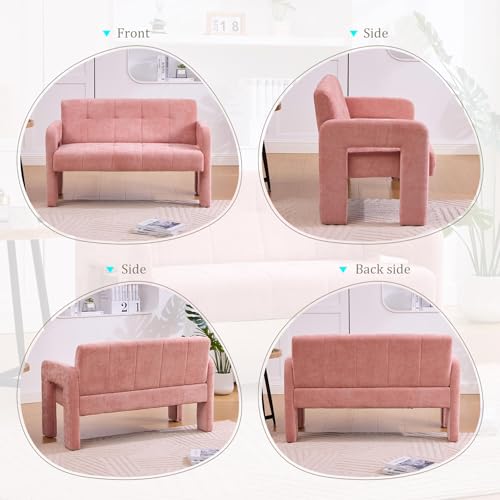 46.8" Modern Compact Loveseat, Chenille Upholstered Sofa with Dual Armrests - Small Two-Seater Lounge Couch for Small Spaces, Living Rooms, Bedrooms (Pink) - color: Pink