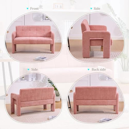 46.8" Modern Compact Loveseat, Chenille Upholstered Sofa with Dual Armrests - Small Two-Seater Lounge Couch for Small Spaces, Living Rooms, Bedrooms (Pink) - color: Pink