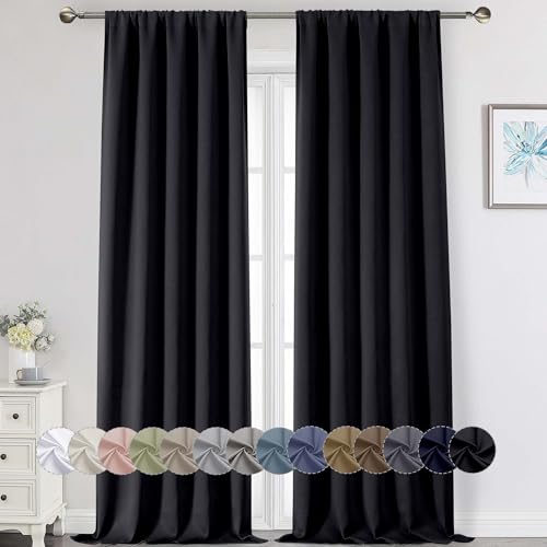 Extra Long Black Blackout Curtains for Bedroom Living Room 120 Inches Long 2 Panels, Soft Solid Room Darkening Thermal Insulated Window Treatments, Rod Pocket Curtain, 50" Wx120 L - color: Black, size: 50"W x 120"L (Pack of 2)