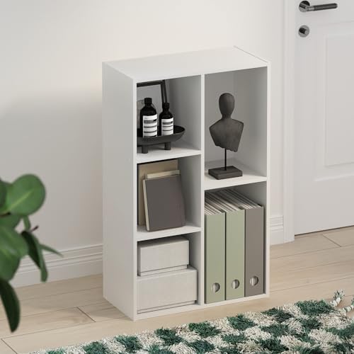 Furinno TOMI TV Stand, 5-Cube Entertainment Center with Open Shelf, Reversible TV Console, for Living Room, Bedroom, Home Office, White - color: White, size: 5-Cube, Wooden Frame
