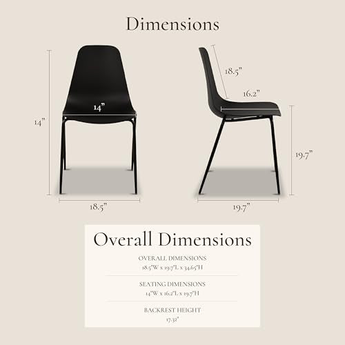 Poly & BARK Isla Stackable Dining Chairs Set of 4 – Mid Century Modern Plastic Dining Chair with Metal Legs – Kitchen & Dining Room Chairs – Dining Table Chairs Set – Indoor/Outdoor – Ebony Black - color: Ebony Black, style: Isla Stackable Set of 4