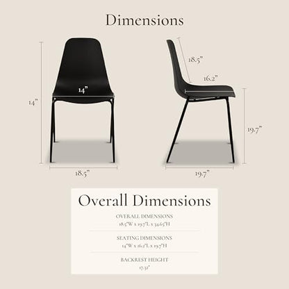 Poly & BARK Isla Stackable Dining Chairs Set of 4 – Mid Century Modern Plastic Dining Chair with Metal Legs – Kitchen & Dining Room Chairs – Dining Table Chairs Set – Indoor/Outdoor – Ebony Black - color: Ebony Black, style: Isla Stackable Set of 4