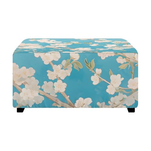 Apricot Blossom Ottoman Cover Rectangle Storage Ottoman Slipcovers Thick Stretch Footrest Foot Stool Covers Protector with Elastic Band - color: Apricot Blossom, size: Large