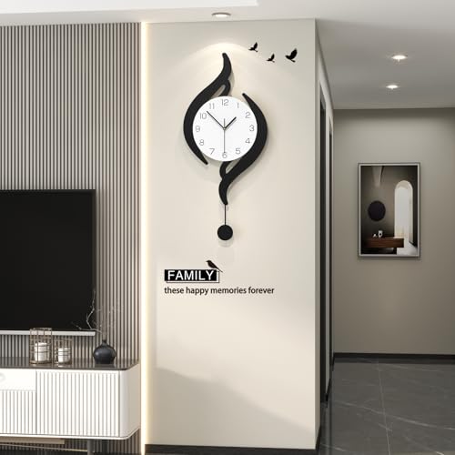Modern Wall Clocks Battery Operated Large Decorative Wall Clock | Analog Silent Non-Ticking Black Iron Pendulum Clock for Living Room Kitchen Bedroom Farmhouse Office Decor 12.5x27.5inch - size: 12x27 in