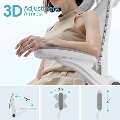 Ergonomic Office Chair, Home Office Desk Chairs with Adjustable Lumbar | Allion Ergonomic Mesh Computer Gaming Chairs with 3D Headrest, Flip-up Arms, Big Tall Reclining chair for Men Women, Grey - color: Grey