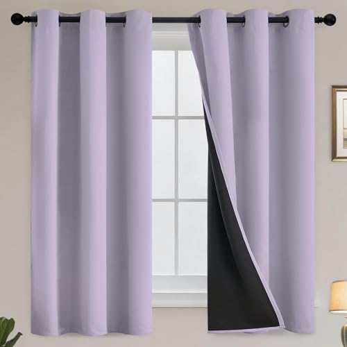 Yakamok Lilac Blackout Curtains 63 inches Long for Bedroom 38" Wide 2-Panel | Thermal Insulated Window Treatment Total Blocking Panels with Black Liner for Living Room/Dining Room/Kids Room Grommet Top - color: Lilac, size: 38"W x 63"L (Pack of 2)