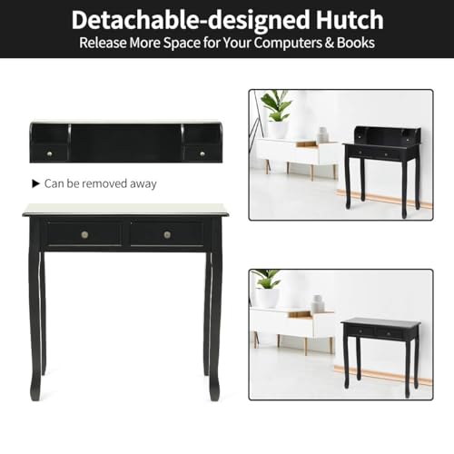 GIANTEX Writing Desk with 4 Drawers, Removable Floating Organizer 2-Tier Mission Home Computer Vanity Desk for Apartment Small Space (Black) - color: Black