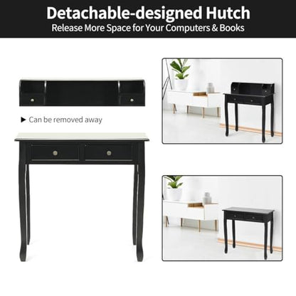 GIANTEX Writing Desk with 4 Drawers, Removable Floating Organizer 2-Tier Mission Home Computer Vanity Desk for Apartment Small Space (Black) - color: Black