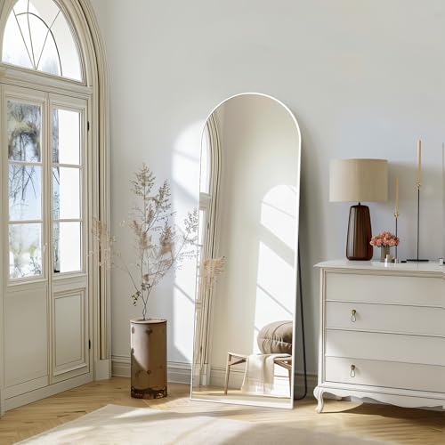 MELOMOIR 56"x18" White Mirror Full Length, Arched Mirror Full Length, White | HD Shatterproof Tempered Glass, Aluminum Alloy Frame, Arched-Top, Freestanding Leaning Wall Mounted, Bedroom Living Room - color: White, size: 56"L x 18"W