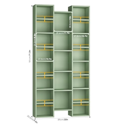 FOTOSOK 71'' H Bookshelf with 21 Cubes, Triple Wide Tall Bookshelf Green | 8 Tier Bookcase with 8 Adjustable Shelves, Large Bookshelf DVD/CD Media Tower Storage, Freestanding Display Shelf Cabinet - color: Green