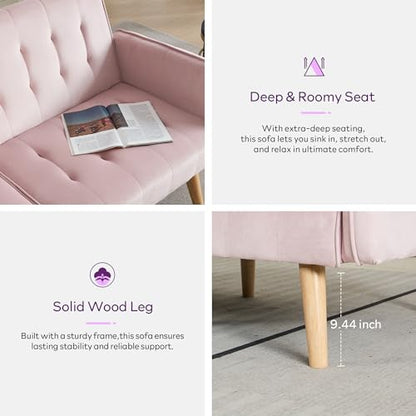 65'' Convertible Futon Sofa Bed with USB, Small Couch for Living Room | Sleeper Sofa and Loveseat, Adjustable Folding Couch with Tufted Design and 2 USB Ports, Bedroom Apartment Office, Pink - color: Pink