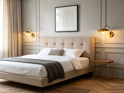 Phansthy Modern Brass Wall Sconce Hardwired 2 Pack, Adjustable Lighting Direction Wall Light, Swing Arm Wall Lamp with 8.5" Metal Half Sphere Shade for Bedside Reading, Farmhouse (Antique Gold) - color: Antique Gold