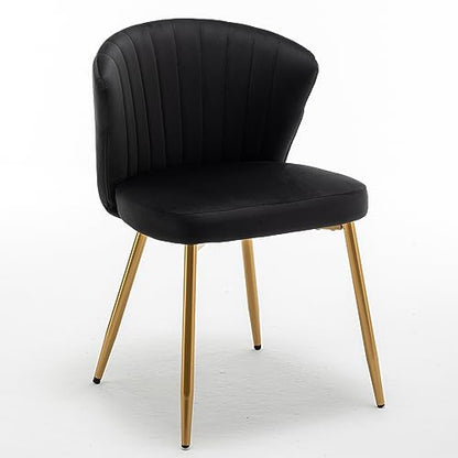 GDFStudio 30.71" Modern Velvet Accent Chair, Comfy Lounge Chair, Upholstered Side Chair with Channel Tufted Back, Gold Metal Legs, Armless Reading Chair for Living Room Bedroom Small Spaces, Black - color: Black + Polyester