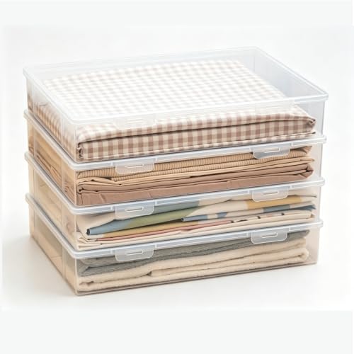Clear Under Bed Storage Box with Lid, Low Profile Ultra Thin Plastic Storage Container, Stackable Flat Underbed Organizer for Clothes, Bedding, Toys, Shoes, 3 Sizes for Bedroom Dorm Apartment (Small)