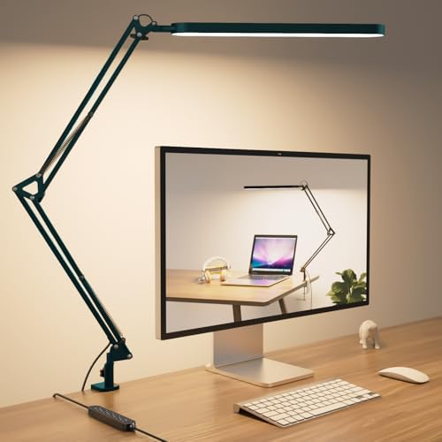 Desk Lamp - LED Desk Light - 5 Color Modes X 11 Brightness Levels - Adjustable Swing Arm - Timmer & Memory Function - 12W Lamp for Desk - Green - style: Green swing arm
