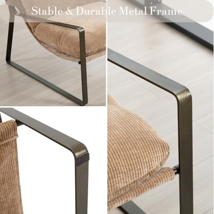 1-Pack Modern Accent Chair, Linen Living Room Chair, Khaki | Comfy Armchairs, Upholstered Lounge Armchair, Removable Seat Cushion, Bronze Metal Frame, For Reading Room, Bedroom, Balcony - color: Khaki-bronze Legs, size: 1PC
