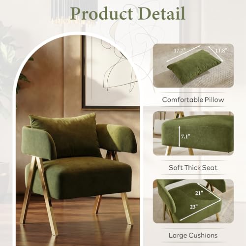 Modern Green Velvet Accent Chairs Set of 2, Barrel Armchairs Living Room | STHOUYN Comfy Reading Chairs, Living Room and Bedroom Seating, Curved Barrel Design, Wide Seat, Gold-Tone Legs - color: Green