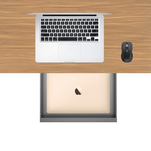 Under Desk Mounted Sliding Pull-out Drawer W 19.2" x D 13.4" | Office Desk Storage Organizer for Sit Stand Workstation, Metal, Black (Large) - size: 1TierLarge