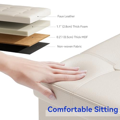 BRIAN & DANY 30 Inches Storage Ottoman Bench, Faux Leather Ottoman with Storage, Folding Bench Shoe, Foot Rest Stool, for Living Room, Beige - color: Leather-beige