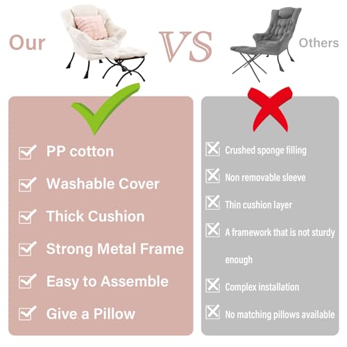 Lazy Chair with Ottoman, Comfy Reading Chair for Bedroom, Beige | Comfy Bedroom Accent Chair with Washable Removable Cover and extra throw pillow for Living Room Dorm - color: Velvet Beige