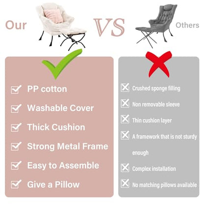 Lazy Chair with Ottoman, Comfy Reading Chair for Bedroom, Beige | Comfy Bedroom Accent Chair with Washable Removable Cover and extra throw pillow for Living Room Dorm - color: Velvet Beige