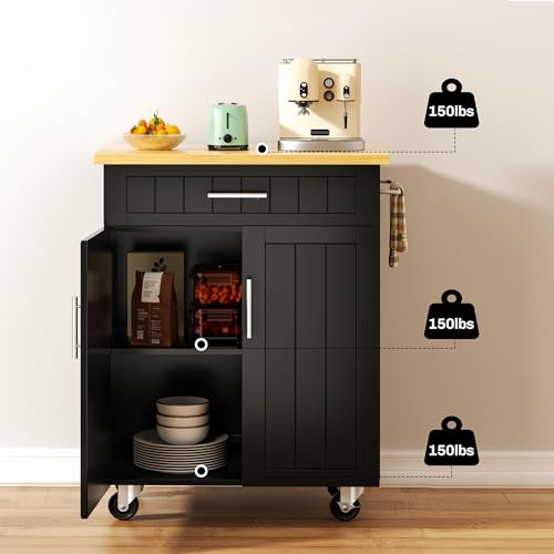 Kitchen Island Cart on Wheels with Storage Cabinet & Drawer, 26" Width Rolling Kitchen Table, Cart Handle for Towel Rack or Free Mobility, Kitchen Cart, Dining Room(Black) - size: 26-IN