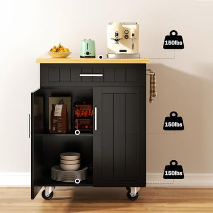 Kitchen Island Cart on Wheels with Storage Cabinet & Drawer, 26" Width Rolling Kitchen Table, Cart Handle for Towel Rack or Free Mobility, Kitchen Cart, Dining Room(Black) - size: 26-IN