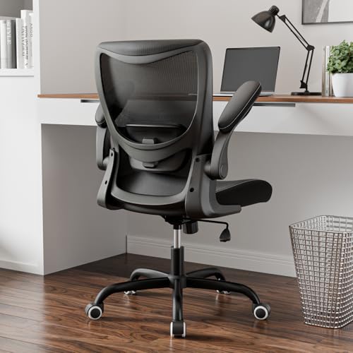 Office Chair, PU Leather Ergonomic Desk Chair with Adjustable Lumbar Support and Flip up Armrest, Breathable Mesh Computer Chair for Home Office, Black - color: Nori Black (Pu Leather Seat)