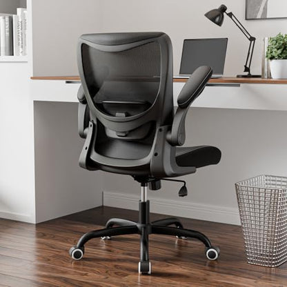 Office Chair, PU Leather Ergonomic Desk Chair with Adjustable Lumbar Support and Flip up Armrest, Breathable Mesh Computer Chair for Home Office, Black - color: Nori Black (Pu Leather Seat)