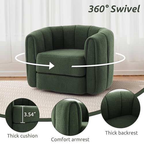 GRAINELL Swivel Accent Chair, Pumpkin-Shaped Teddy Fabric Armchair (Green) | Cozy Round Swivel Barrel Chairs with Thick Cushion for Alduts for Living Room Office Bedroom