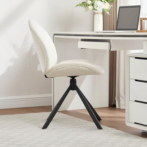 Velvet Swivel Office Chair No Wheels, Small Comfy Mid Century Armless Desk Chair, Cute Swivel Vanity Chair No Wheels for Small Spaces, Bedroom,Living Room,Home Office, Cream - color: Cream-velvet