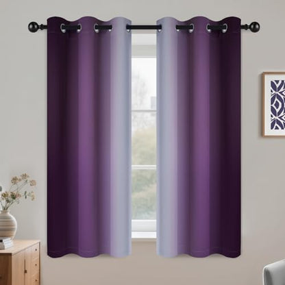 COSVIYA Grommet Room Darkening Ombre Purple Curtains W42xL54 inch | Purple and Greyish White Gradient Drapes, Light Blocking,Insulated Thermal Window Curtains for Bedroom/Living Room,2 Panels - color: Purple to Grayish White, size: 42"W x 54"L (Pack of 2)