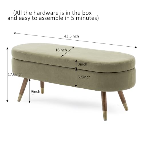 IAFIKE Oval Storage Bench 43.5" Ottoman Bench Upholstered Boucle Fabric Footrest Bench with Golden Metal Legs End of Bed for Bedroom, Living Room, Entryway,Bed Side (Green) - color: Green
