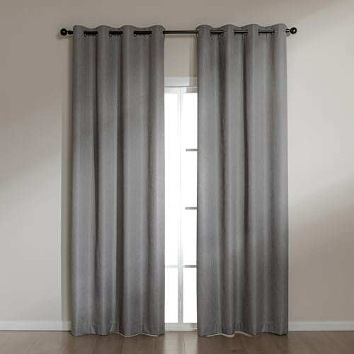 Amazon Basics Faux Linen Blackout Curtains for Bedroom and Living Room, 2-Piece Set with Grommets, 42" W x 95" L, Grey - color: Grey, size: 42"W x 95"L (Pack of 2)