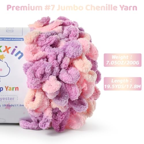 Super Soft Loop Yarn for Finger Knit, 3 Pack of 7.05oz/19.5yds Each, Chunky Blanket Yarn for Hand Knitting, #7 Jumbo Chenille Yarn, Fluffy Baby Blanket Yarn for Crochet Amigurumi(3 Pinkish Purple) - color: 3 Pinkish Purple