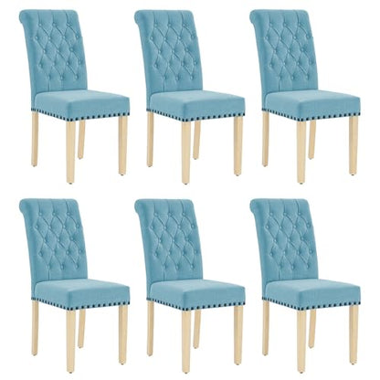adochr Linen Dining Chairs Set of 6, Armless Parsons Chairs,Light Blue | Wooden Legs & Tufted Buttons, Upholstered Dining Room Chair for Kitchen/Dining Room/Living Room - color: Light Blue, size: 6PCS