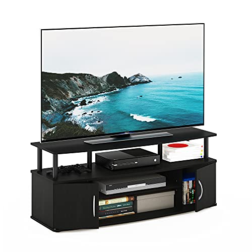 Furinno JAYA Large Entertainment Stand for TV Up to 55 Inch, Blackwood | Entertainment Center for TV up to 55 Inch, with 2 Doors and Cable Management Holes, Stainless Steel, for Living Room, Bedroom - color: Blackwood
