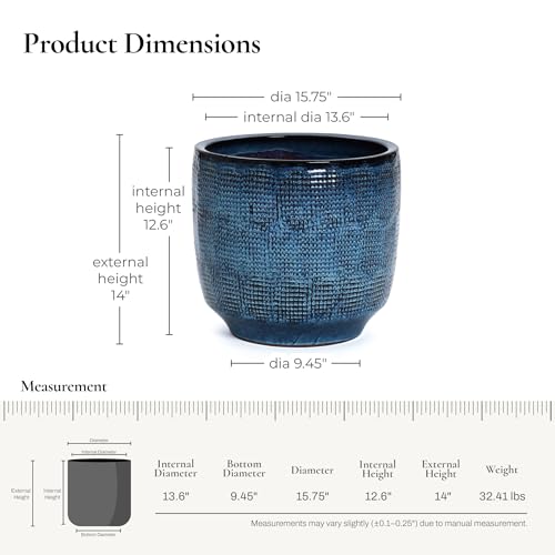 LuxenHome 15.75" Large Round Ceramic Pots for Plants, Glazed Blue Planter | Large Plant Pot, Flower Pots with Drainage Hole and Rubber Plug for Home Garden Patio, Indoor and Outdoor Use - color: Light Blue, size: 15.75-Inch