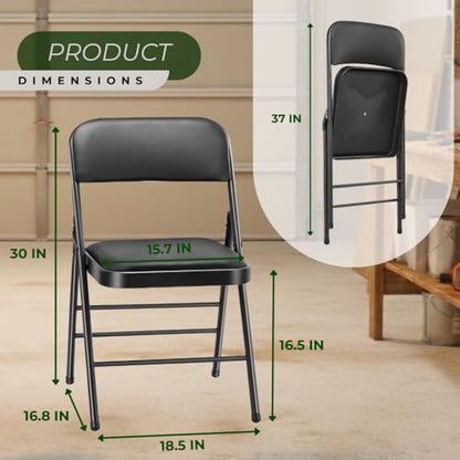 Pack of 4 (Fabric/Vinyl) Steel Frame Metal Foam Padded Folding Chairs (Black, Gray, White) - color: 4-pack - Vinyl Black
