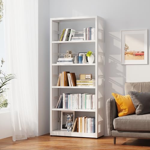 SteeLoong 5 Tier Bookcase, 68" H Metal Bookshelf with 4 Adjustable Shelves | Mobile Bookshelf with Storage,White Heavy Duty Bookcase with 4 Adjustable Shelves,Tall Shelves for Living Room,Office,Pantry - color: White, size: 5-Tier 28"W