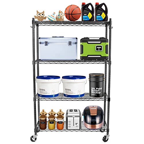 Shelving Storage Units on Wheels Casters, Adjustable Heavy Duty Metal Shelf Wire Storage Rack for Home Office Garage Kitchen Bathroom Organization,36" Wx14 Dx57 H - size: 4Tier 36"W x 14"D x 57"H