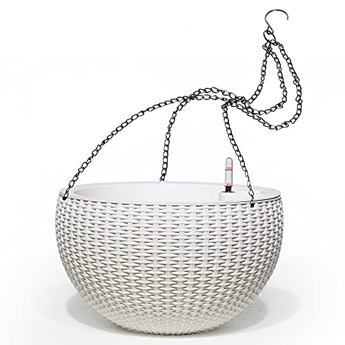 Dexceder 9 Inch Self Watering Hanging Planter (White) | Thickened Hanging Basket Flower Plant Pot with Water Level Indicator Indoor Outdoor - color: White, size: 9 Inch