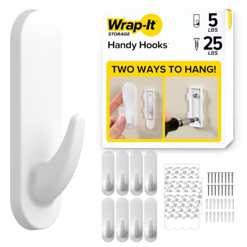 Wrap-It Storage Handy Hooks - The Fin Large 8 Pack (White) | Dual Option Wall Mount or Removable Adhesive Hooks - Towel Hooks, Coat Rack, Picture Hanging, Dorm Room Essentials - color: White, size: Large 8-Pack