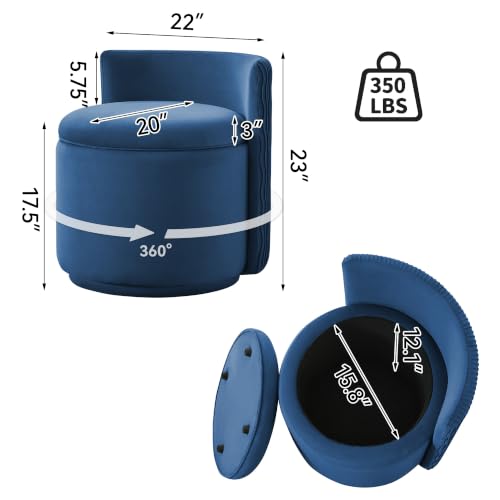 Large Velvet Vanity Chair, 360° Swivel Makeup Chair with Storage, Blue | Modern Wide Vanity Stool with Wave Back, No Assembly Barrel Upholstered Closet Stool for Bedroom, Dressing Room, Living Room - color: Blue, size: Large